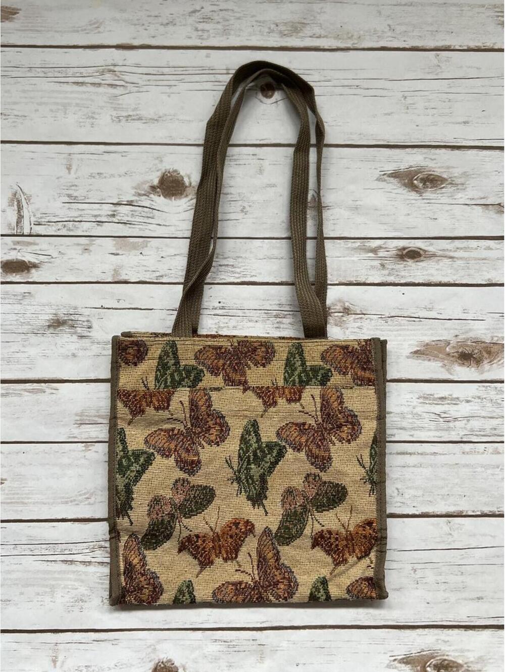 Vintage 80s Tapestry Butterfly Tote Nylon Handles